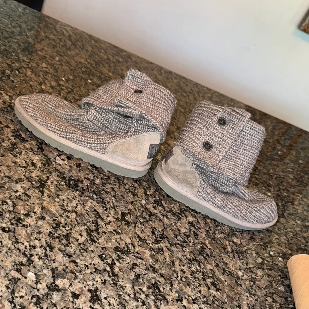 UGG Gray Knit cardy Button Boots 5.5